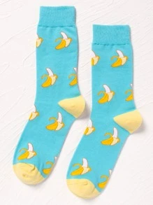 Men Banana Pattern Crew Socks - Multicolor - View 1