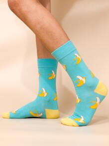 Men Banana Pattern Crew Socks - Multicolor - View 2