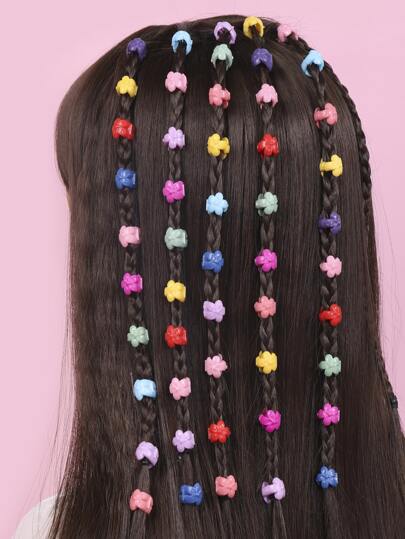 50入組女孩隨機色花頭帶,星星髮夾,心形髮夾,圓形髮夾