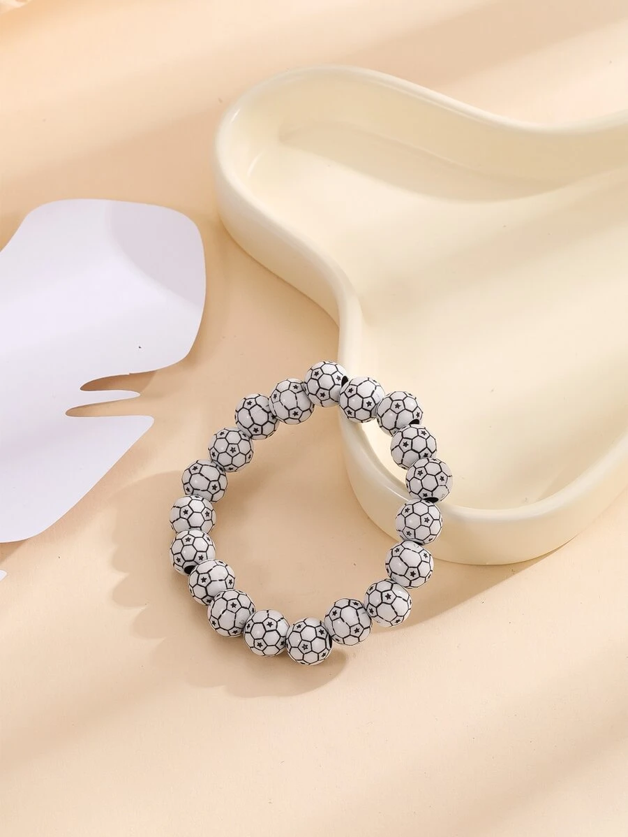 Football Beaded Bracelet - Black and White - View 1