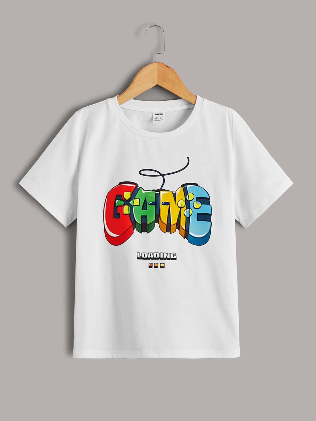 SHEIN 男孩字母圖案小圓領T恤 - 白色 - 查看 1