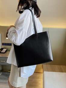 Lightweight,Business Casual Minimalist Shoulder Tote Bag For Teen Girls Women College Students,Rookies & White-collar Workers Perfect for Office,College,Work ,Business,Commute,Outdoors, Travel, Outings - Black - View 1