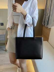 Lightweight,Business Casual Minimalist Shoulder Tote Bag For Teen Girls Women College Students,Rookies & White-collar Workers Perfect for Office,College,Work ,Business,Commute,Outdoors, Travel, Outings - Black - View 2