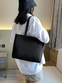 Lightweight,Business Casual Minimalist Shoulder Tote Bag For Teen Girls Women College Students,Rookies & White-collar Workers Perfect for Office,College,Work ,Business,Commute,Outdoors, Travel, Outings - Black - View 3