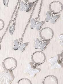 24 件树叶和蝴蝶吊饰发环 - 彩色 - 查看 2