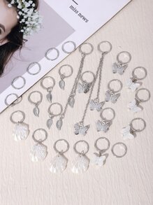 24 件树叶和蝴蝶吊饰发环 - 彩色 - 查看 3