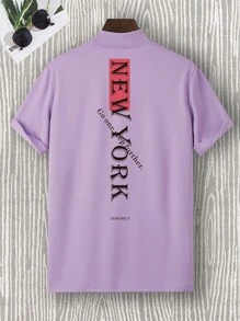 Manfinity Homme 男士字母圖案小高領T恤 - 紫丁香色 - 查看 1