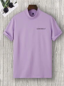 Manfinity Homme 男士字母圖案小高領T恤 - 紫丁香色 - 查看 2