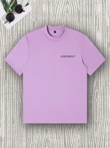 Manfinity Homme 男士字母圖案小高領T恤 - 紫丁香色 - 查看 3