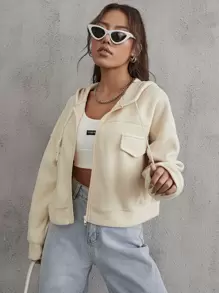 SHEIN EZwear Drop Shoulder Drawstring Hooded Jacket Fall Winter Cloth For Women - Apricot - View 5