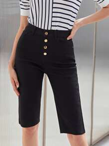 MOTF PREMIUM Shorts en mezclilla con botón - Negro - Ver 2