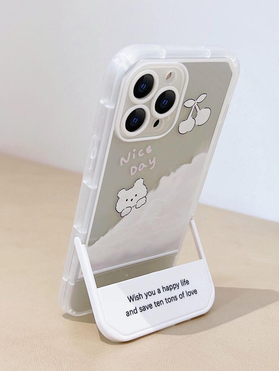 Phim hoạt hình gấu hộp đựng điện thoại di động có đế máy tính vô hình - Nhiều màu - Xem 1