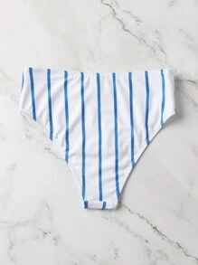SHEIN Swim Striped High Waisted Bikini Panty Summer - Blue and White - View 2