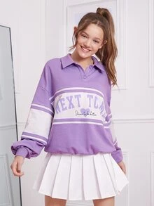 SHEIN Teen Girls Letter Graphic Drop Shoulder Sweatshirt - Lilac Purple - View 4
