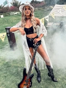 Lace Open Front Kimono, For Summer Beach Vacation - White - View 2