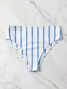 SHEIN Swim Striped High Waisted Bikini Panty Summer - Blue and White - View 4