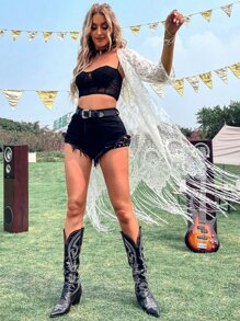 Lace Open Front Kimono, For Summer Beach Vacation - White - View 5