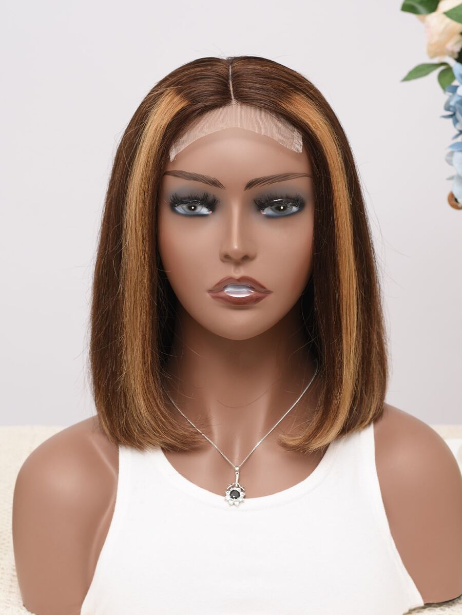 1pc 4*4*1 Lace Front Straight Human Hair Wig - Piano Color - View 1