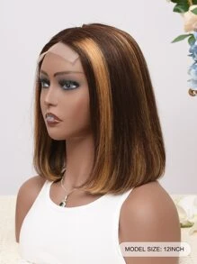 1pc 4*4*1 Lace Front Straight Human Hair Wig - Piano Color - View 2