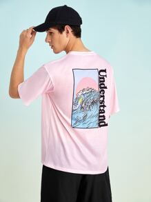 SHEIN X MOHA Manfinity EMRG Tops Nam Lá thư Giải trí - Màu Hồng baby - Xem 3