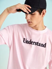SHEIN X MOHA Manfinity EMRG Tops Nam Lá thư Giải trí - Màu Hồng baby - Xem 4
