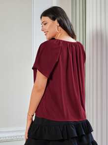 SHEIN Clasi Áo sơ mi Plus Size Cắt ra màu trơn Giải trí - Màu Đỏ Sâu - Xem 2