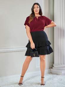 SHEIN Clasi Áo sơ mi Plus Size Cắt ra màu trơn Giải trí - Màu Đỏ Sâu - Xem 5