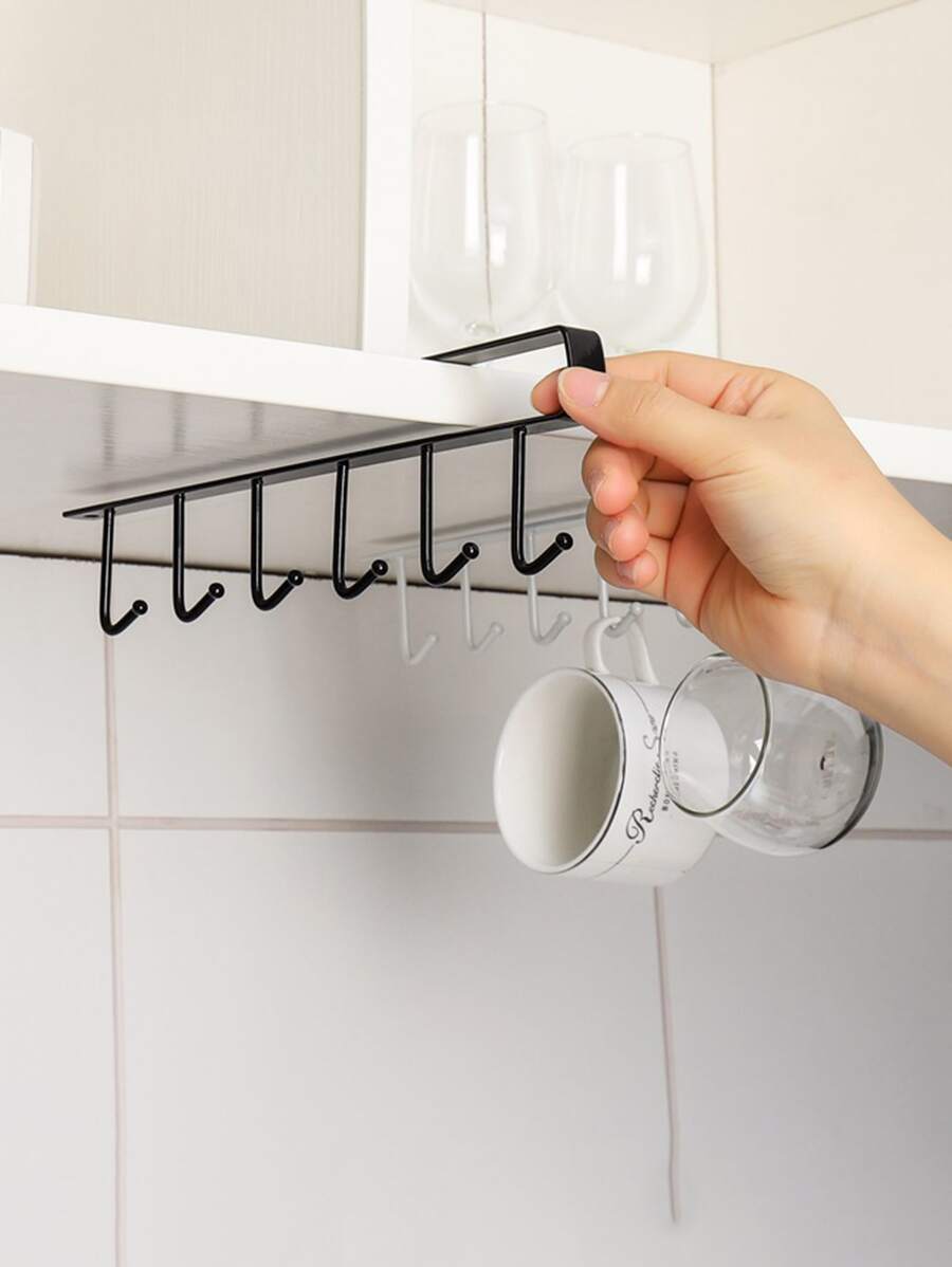 Iron 6 Hooks Storage Shelf Wardrobe Cabinet Metal Under Shelves Mug Cup Hanger Bathroom Kitchen Organizer Hanging Rack Holder