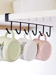 Iron 6 Hooks Storage Shelf Wardrobe Cabinet Metal Under Shelves Mug Cup Hanger Bathroom Kitchen Organizer Hanging Rack Holder