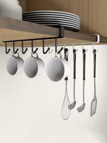 Iron 6 Hooks Storage Shelf Wardrobe Cabinet Metal Under Shelves Mug Cup Hanger Bathroom Kitchen Organizer Hanging Rack Holder