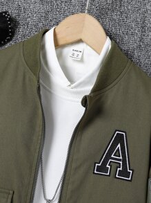 男孩1入組字母補丁細節翻蓋口袋飛行員夾克 - 軍綠色 - 查看 3