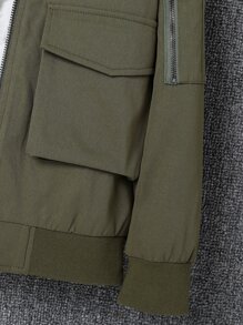 男孩1入組字母補丁細節翻蓋口袋飛行員夾克 - 軍綠色 - 查看 4