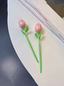 2pcs Tulip Design Hair Pin - Multicolor - View 4