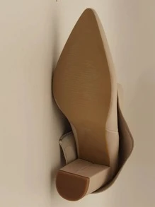 Zipper Side Point Toe Chunky Heeled Classic Boots - Beige - View 7