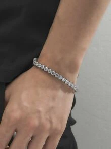 Fashionable and Popular Men Cubic Zirconia Decor Bracelet Alloy for Party and for a Stylish Look - Silver - View 1