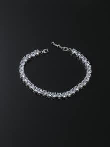 Fashionable and Popular Men Cubic Zirconia Decor Bracelet Alloy for Party and for a Stylish Look - Silver - View 2