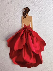 Woman Back-Pose Cake Topper With Chiffon Skirt - Red - View 2