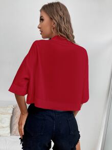 SHEIN Essnce Camisa de hombros caídos con parche de bolsillo - Burdeos - Ver 2