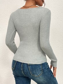 Lace Up Front Jumper - Grey - View 2