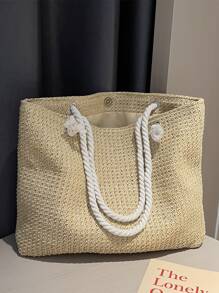 Portable,Lightweight Minimalist Large Capacity Straw Bag,Teacher,For Teen Girls Women College Students Shopping,Back To School,Teachers' Day,Outdoors, Travel, Outings,CollegeSchool Bag,Back To School Backpack,Large Capacity,Lightweight,Portable,Classic Casual, Suitable For Teen Girls Women College Students, Perfect For Back To School,College,Middle School, High School,First Day Of School,Vacation,Holiday - Khaki - View 3