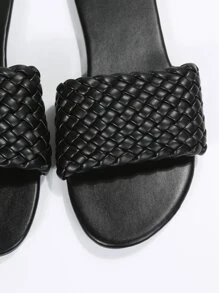 Women's Woven Strap Simple Fashion Flat Sandals, Comfortable Outdoor Beach Slippers For Summer, Suitable For Home, Travel, Beach, Elegant And Versatile - Black - View 7