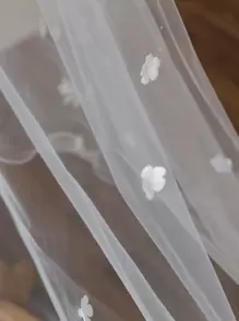 1 Peça Véu de Noiva Branco com Acabamento Floral, Véu de Tule Macio com Borda Longa e Cauda para Casamento na Igreja, Acessório de Véu Longo Romântico para Roupas de Outono para Mulheres, Acessórios do Dia dos Namorados - Branco - Visão 4