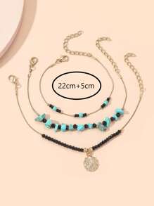 3pcs Summer Beach Holiday Shell & Turquoise Anklet Set - Multicolor - View 4
