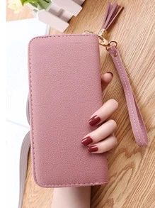 字母和樹葉壓花長款錢包