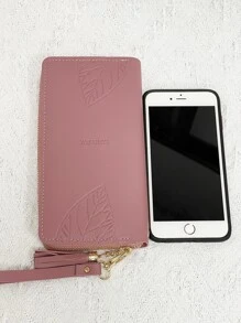 字母和樹葉壓花長款錢包