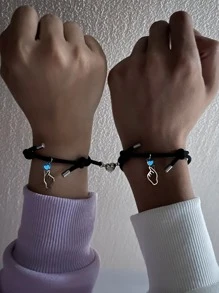 ATLVXJL 2 piezas Pulseras de pareja con encantos de corazón que brillan en la oscuridad - Multicolor - Ver 1