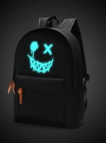 Glow-In-The-Dark Backpack, Astronaut Print Minimalist School Style Backpack, Large Capacity, Lightweight Convenient Casual Backpack, Suitable For Teenagers (Back To School Season) School Bags Halloween Bags Large Capacity Bag Halloween Accessories - Black - View 1