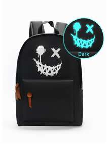 Glow-In-The-Dark Backpack, Astronaut Print Minimalist School Style Backpack, Large Capacity, Lightweight Convenient Casual Backpack, Suitable For Teenagers (Back To School Season) School Bags Halloween Bags Large Capacity Bag Halloween Accessories - Black - View 2