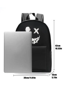 Glow-In-The-Dark Backpack, Astronaut Print Minimalist School Style Backpack, Large Capacity, Lightweight Convenient Casual Backpack, Suitable For Teenagers (Back To School Season) School Bags Halloween Bags Large Capacity Bag Halloween Accessories - Black - View 3