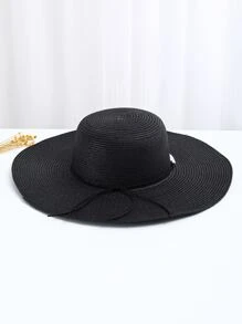 珠子裝飾草編帽 - 黑色 - 查看 3